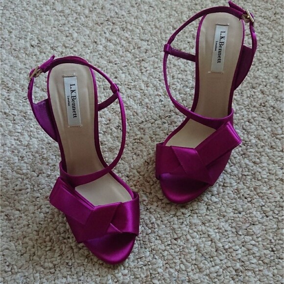 L.K. Bennett dark magenta bow satin slingbacks size 7.5 - Picture 1 of 7